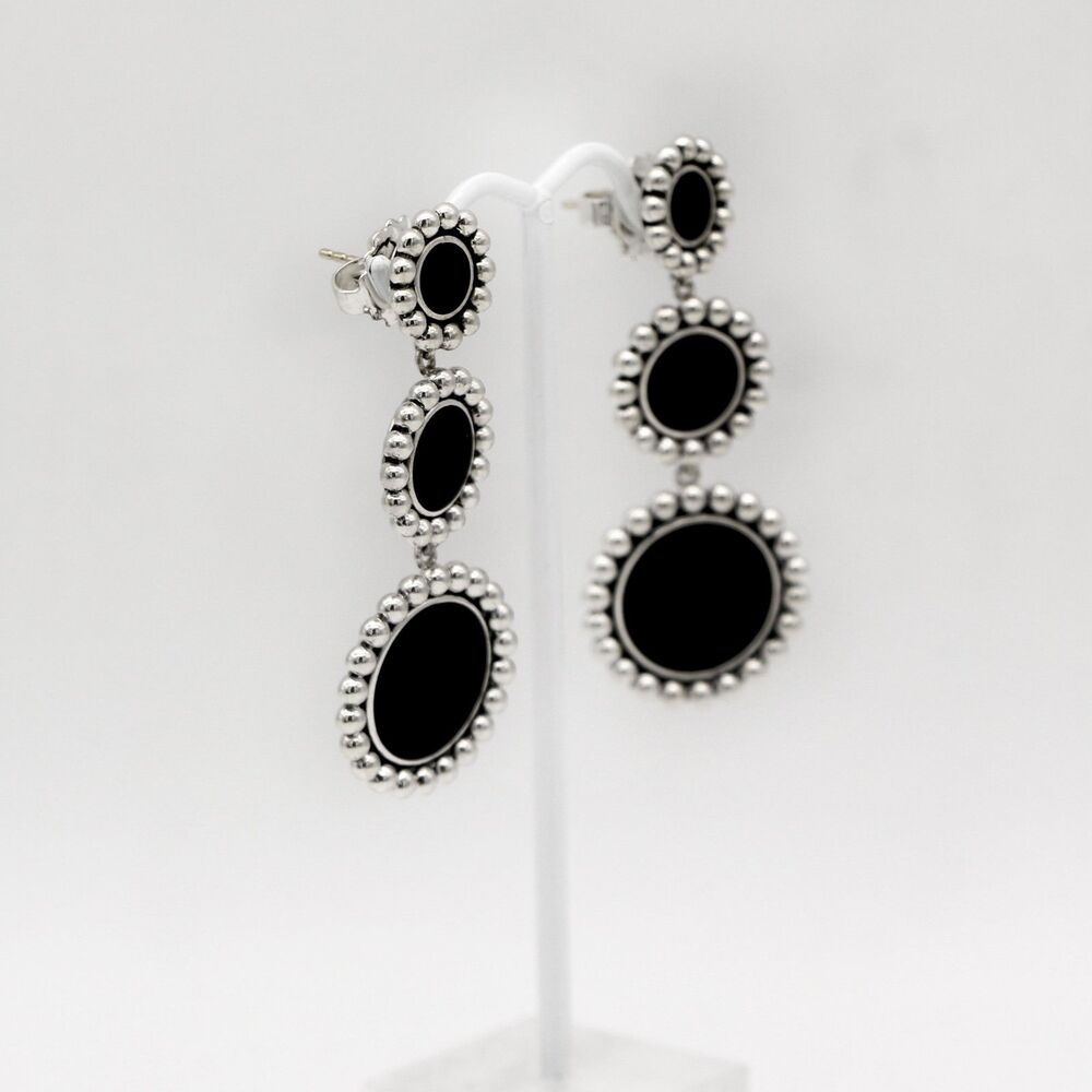 LAGOS Maya 925 Silver Three Onyx Circle Drop Earrings